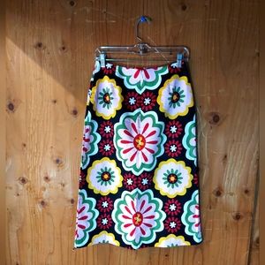 Boden Multicolor Floral Patterned Cotton Blend A Line Skirt